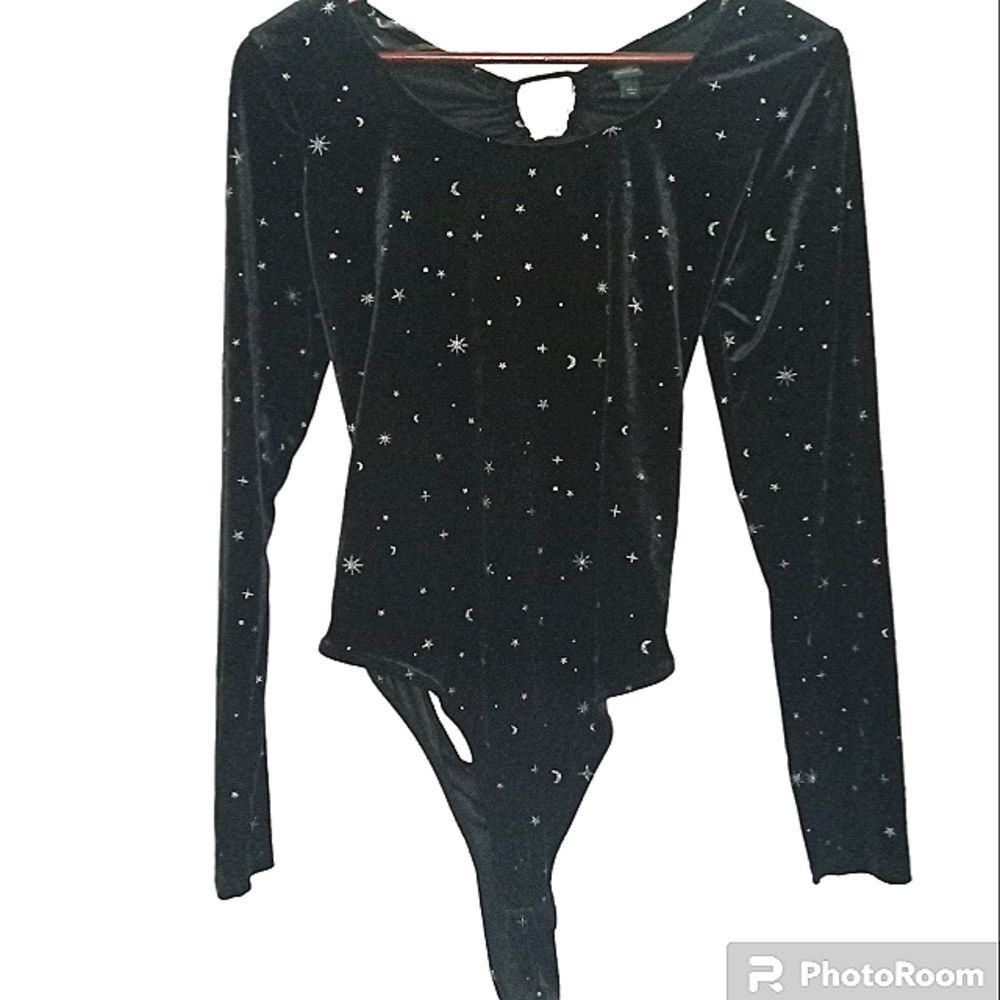 Wild Fable Stars and Moon Black and Silver Woman's Bodysuit Halloween Size L